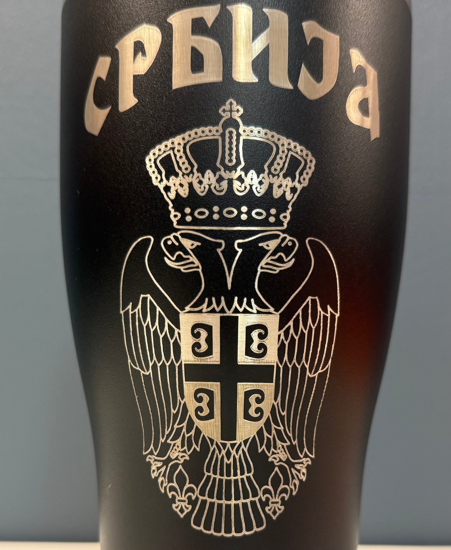 Srbija Engraved Tumbler-30oz White, Red and Black Hogg Modern Curve|Serbian Two Headed Eagle & Cyrilic Design