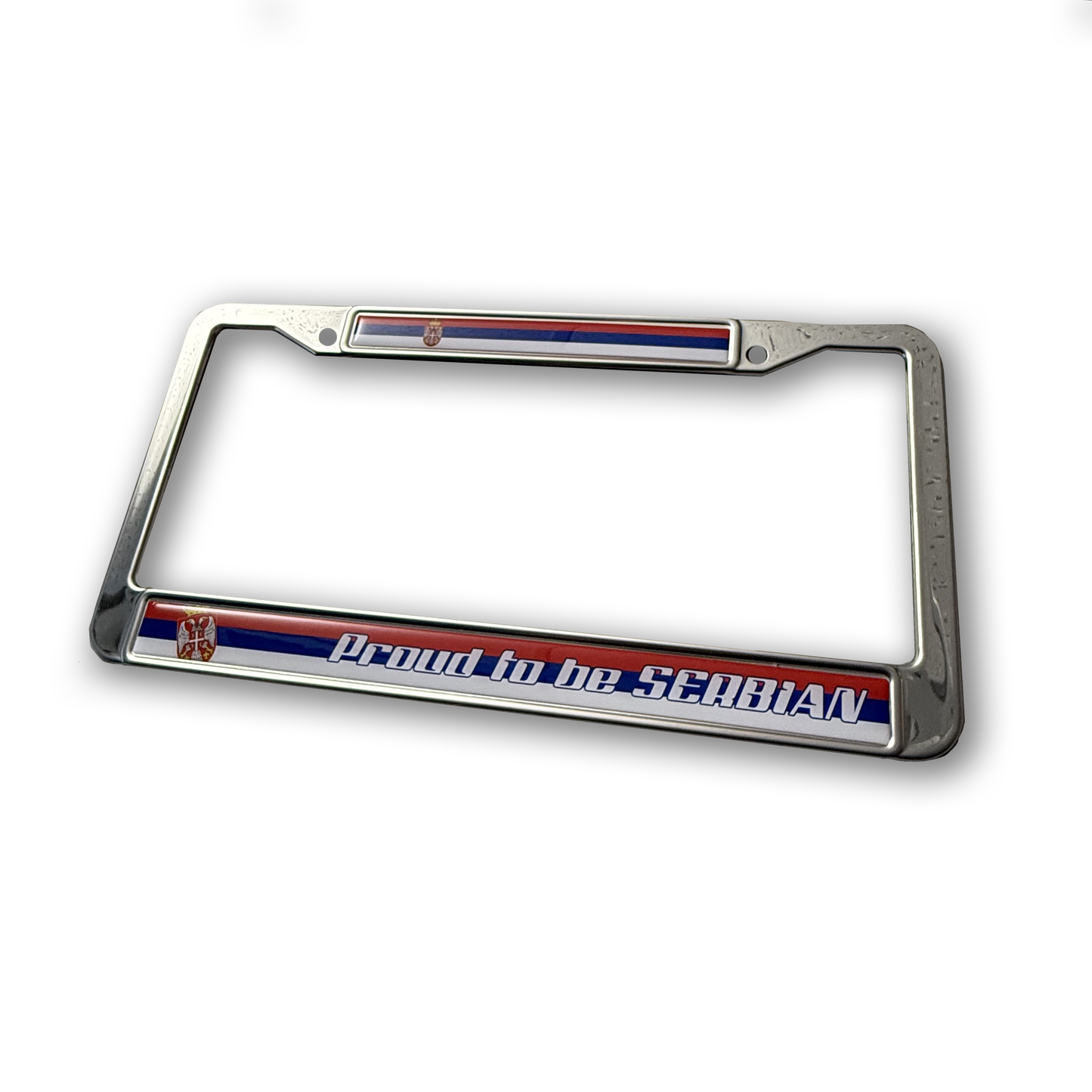 Proud To Be Serbian Stainless Steel License Frame - US Size - For Cars