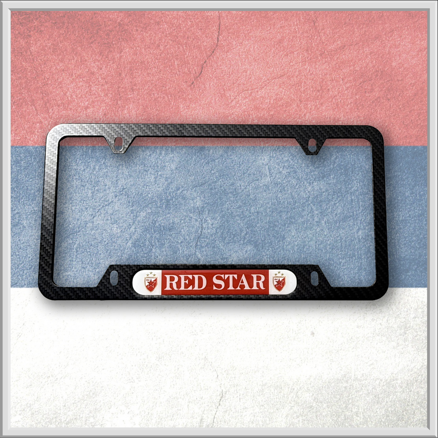 RED STAR Carbon Look License Frame - CRVENA ZVEZDA - US Size - For Cars