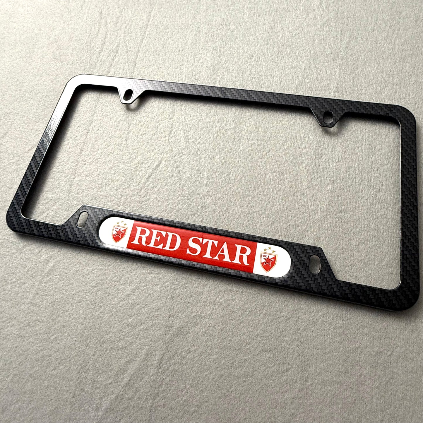 RED STAR Carbon Look License Frame - CRVENA ZVEZDA - US Size - For Cars