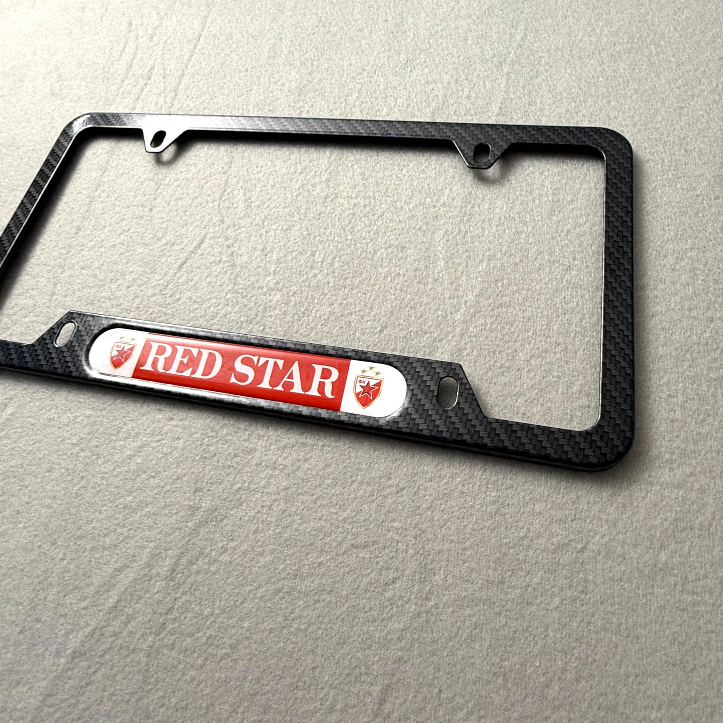 RED STAR Carbon Look License Frame - CRVENA ZVEZDA - US Size - For Cars