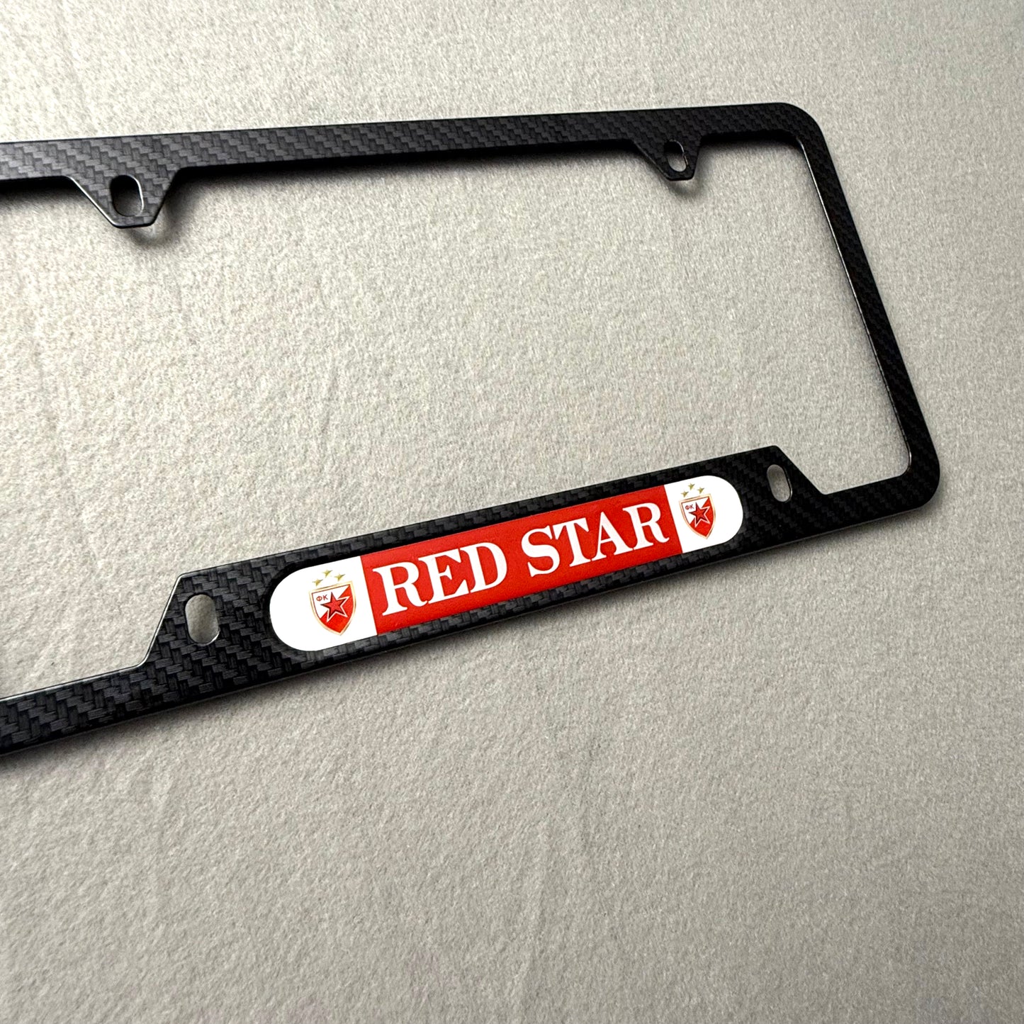 RED STAR Carbon Look License Frame - CRVENA ZVEZDA - US Size - For Cars